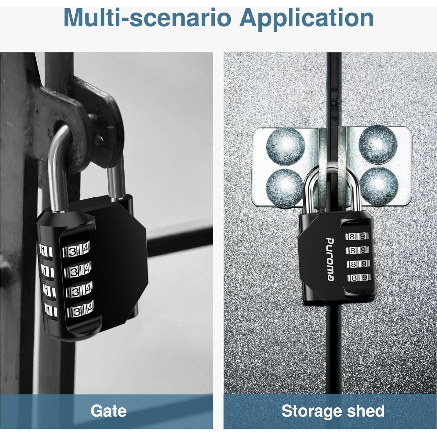 Candado Combinado Puroma 4 Dígitos Impermeable Negro