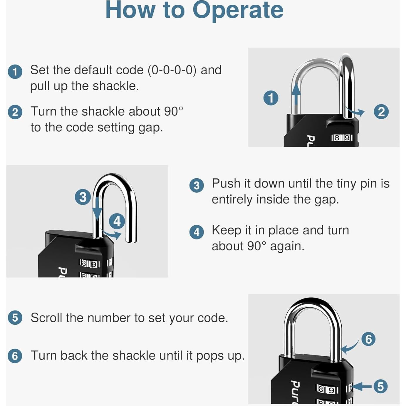 Candado Combinado Puroma 4 Dígitos Impermeable Negro