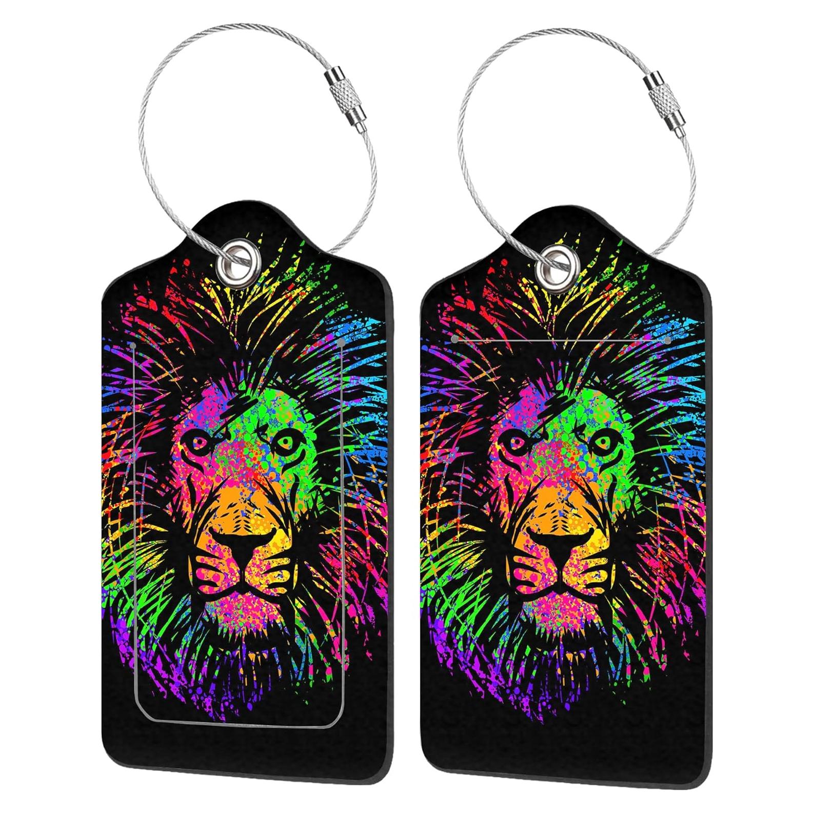 2 Etiquetas de Equipaje EOBKLAX Cuero PU León Abstracto