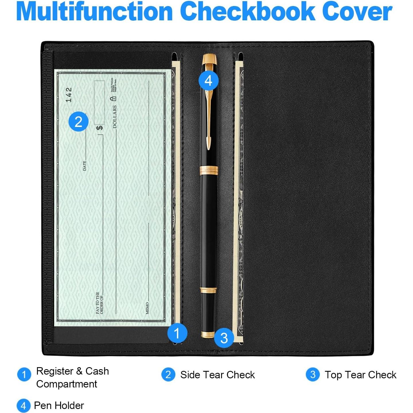 Cubierta de Chequera de Cuero Premium CASMONAL Negro con Bloqueo RFID