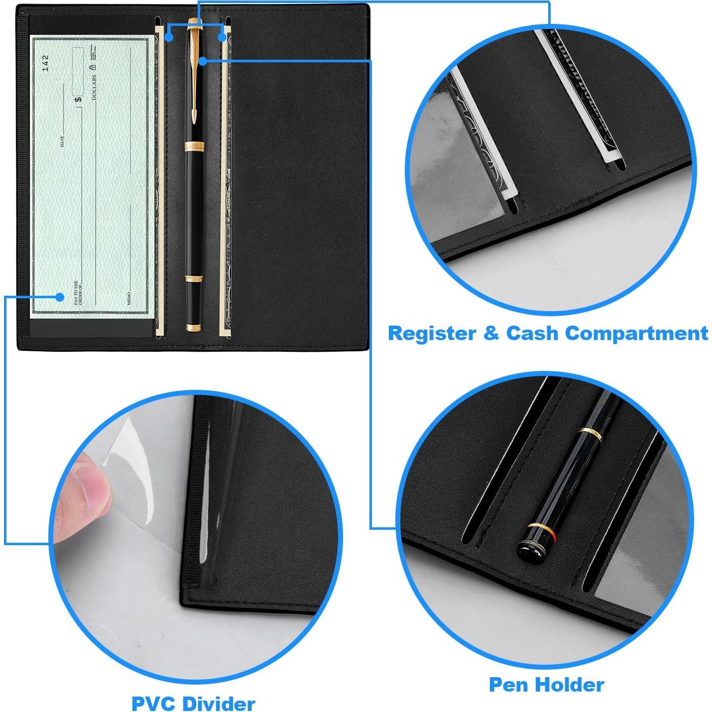 Cubierta de Chequera de Cuero Premium CASMONAL Negro con Bloqueo RFID