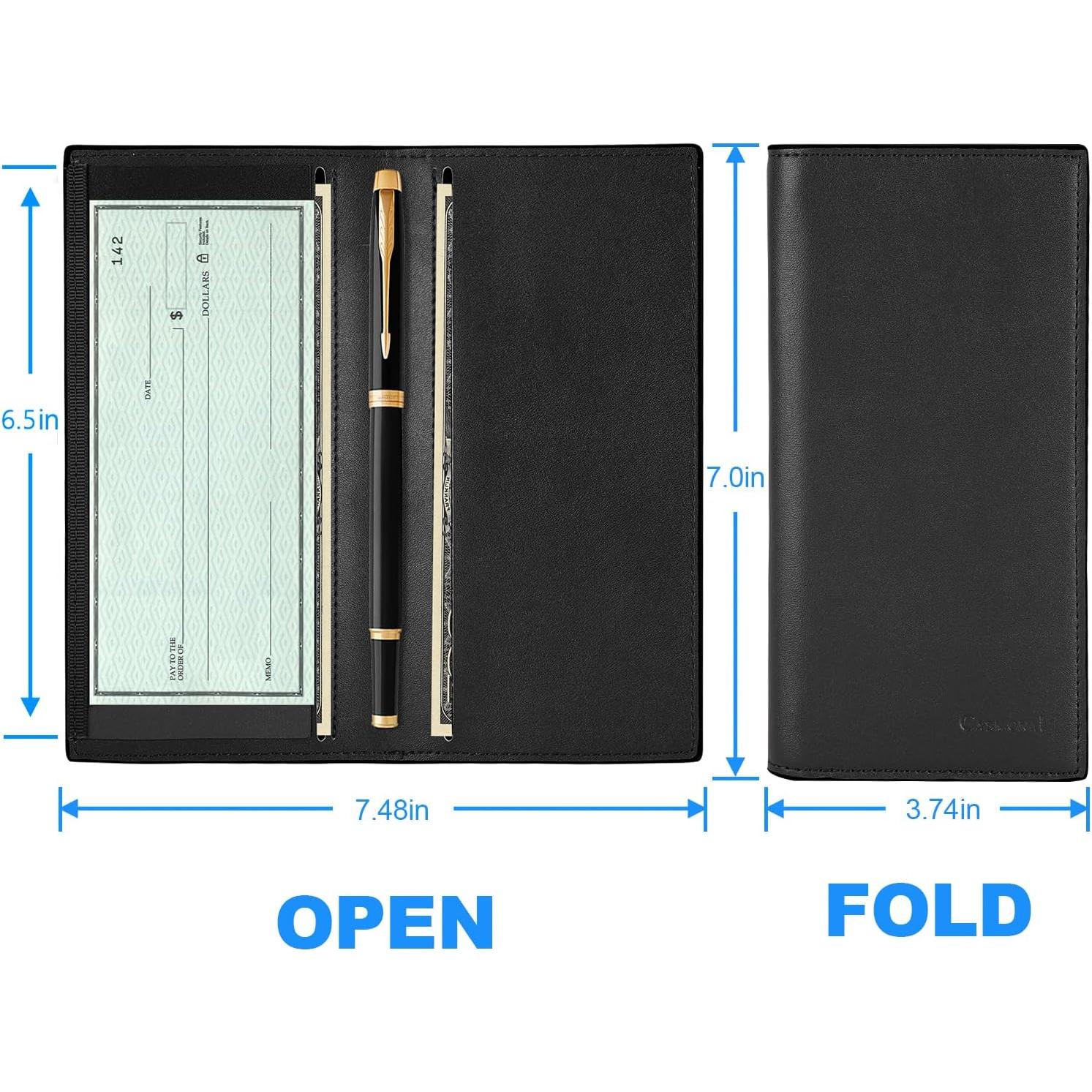 Cubierta de Chequera de Cuero Premium CASMONAL Negro con Bloqueo RFID