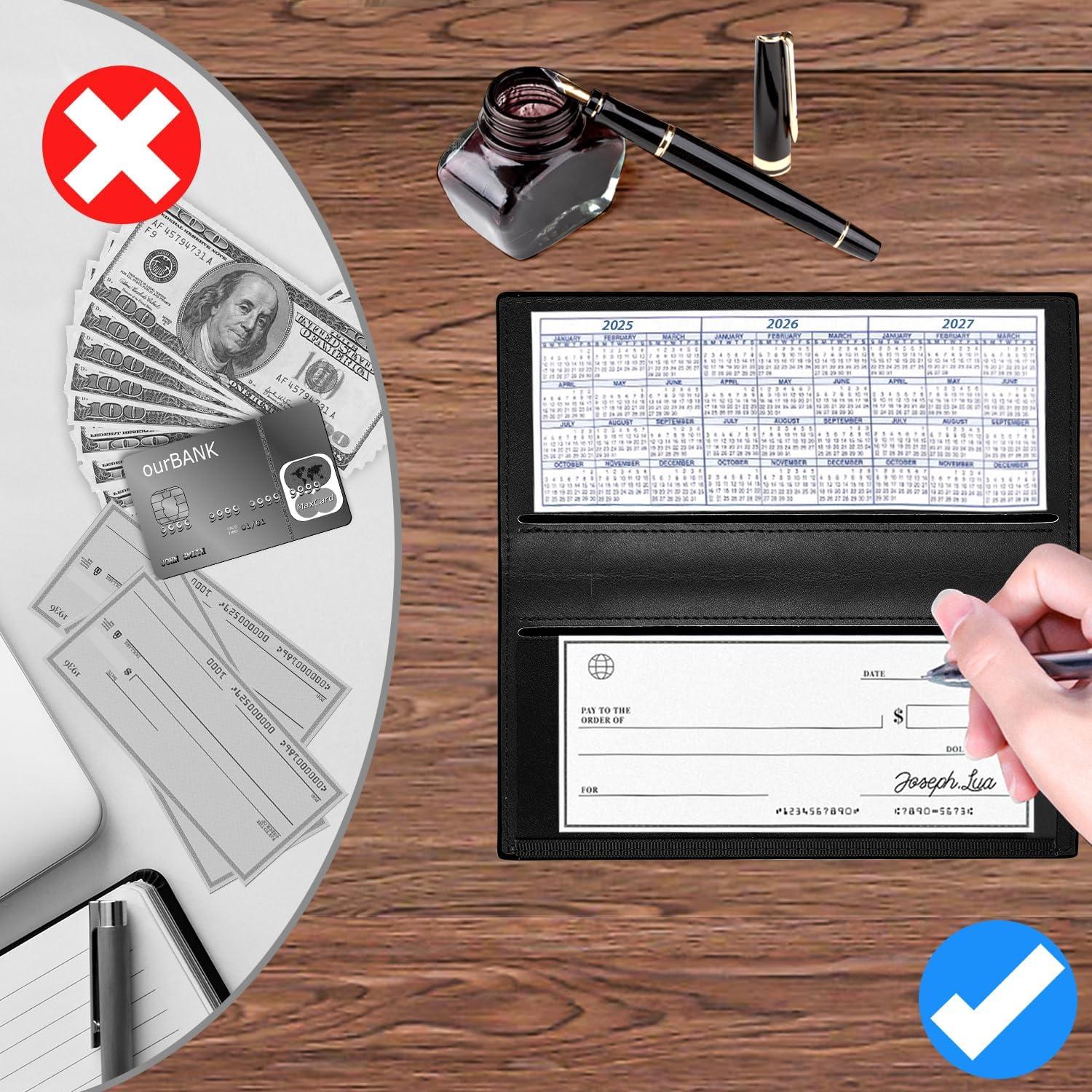 Cubierta de Chequera de Cuero Premium CASMONAL Negro con Bloqueo RFID