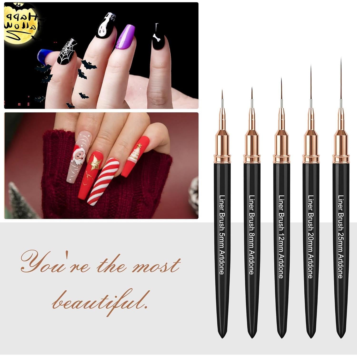 Set de Pinceles Liner para Uñas Artdone 5PCS Negro 5-25mm