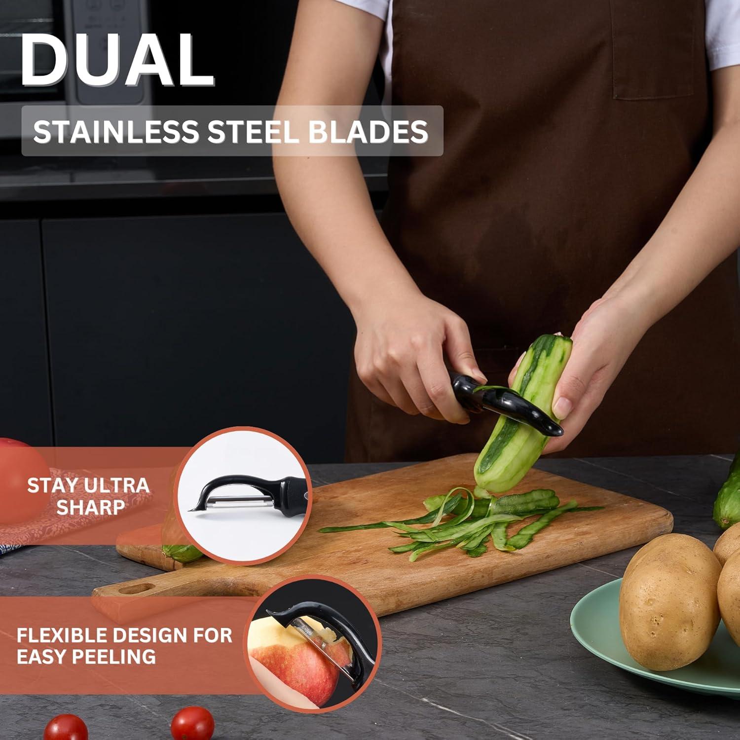 Pelador de Verduras Giratorio Croomi - Acero Inoxidable, Negro