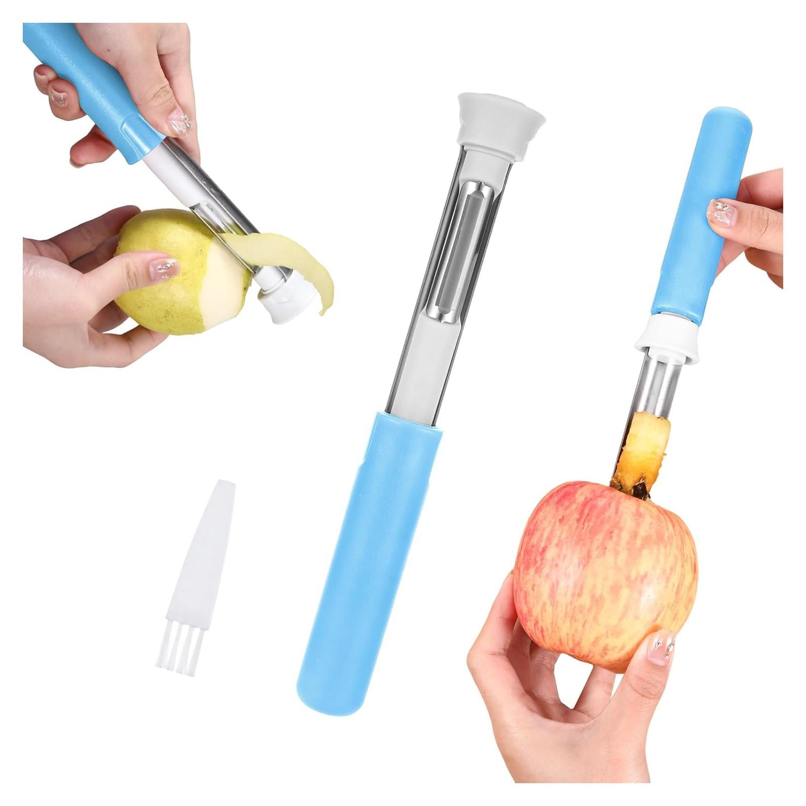 Corador y Pelador de Manzanas 2 en 1 Acero Inoxidable Azul