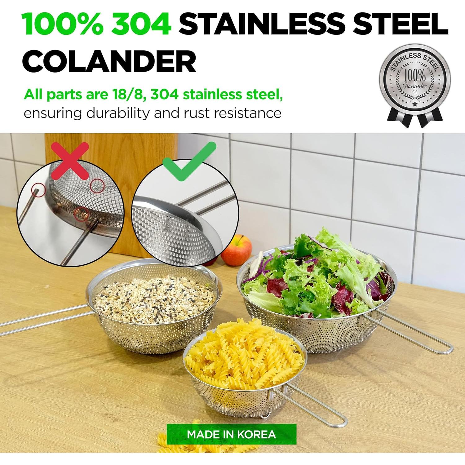 Colador de Acero Inoxidable 304 COMPORT K Juego de 3 - 1.5, 2.5 y 4QT