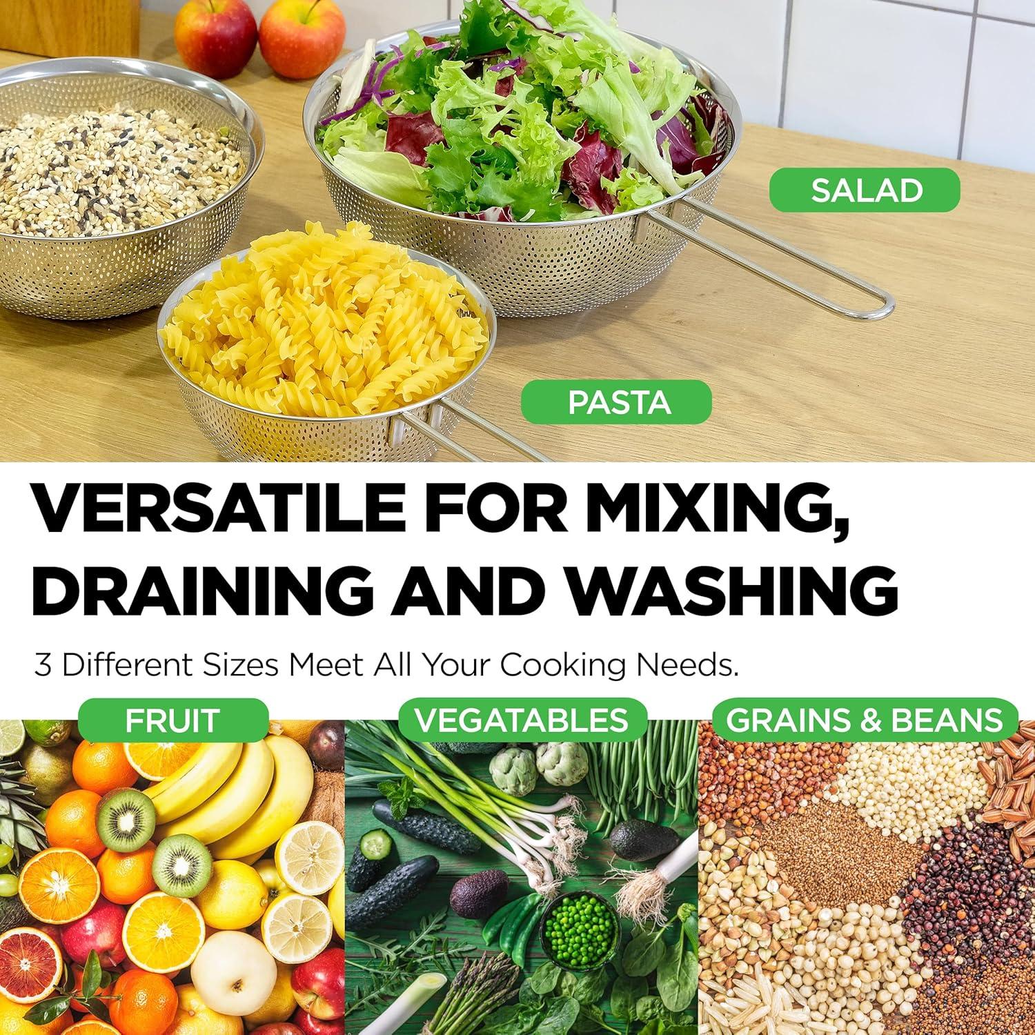 Colador de Acero Inoxidable 304 COMPORT K Juego de 3 - 1.5, 2.5 y 4QT