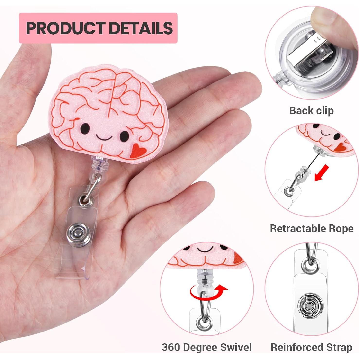 Funda de Insignia ITOKEY Cerebro Rosa Retráctil para Médicos