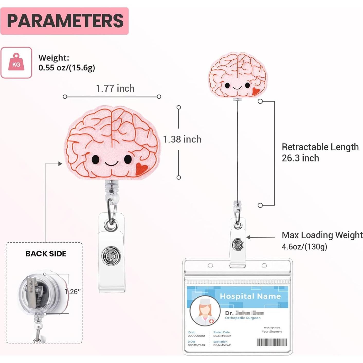 Funda de Insignia ITOKEY Cerebro Rosa Retráctil para Médicos