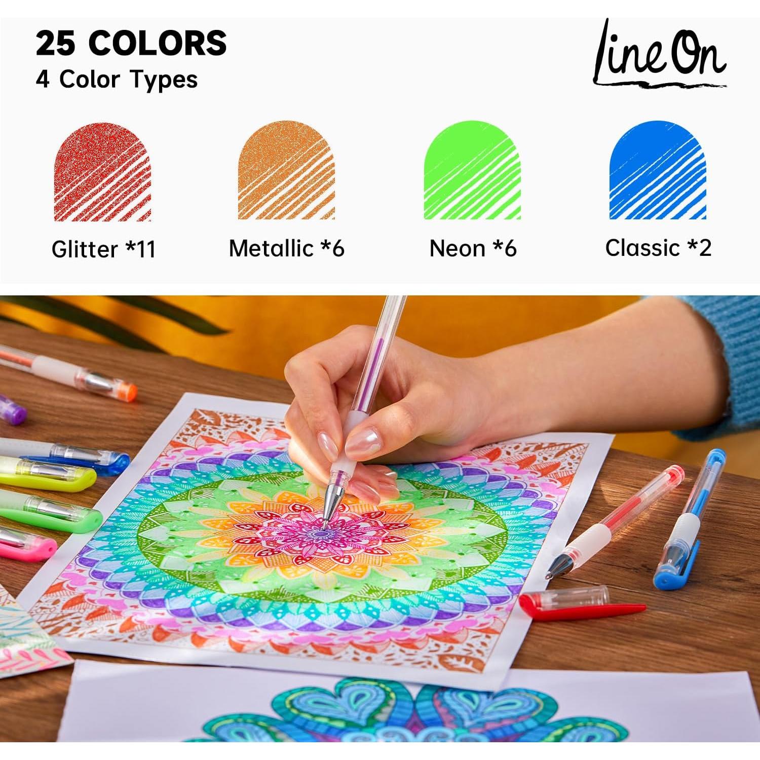 Set de 50 Bolígrafos de Gel Lineon Multicolor con 25 Recargas