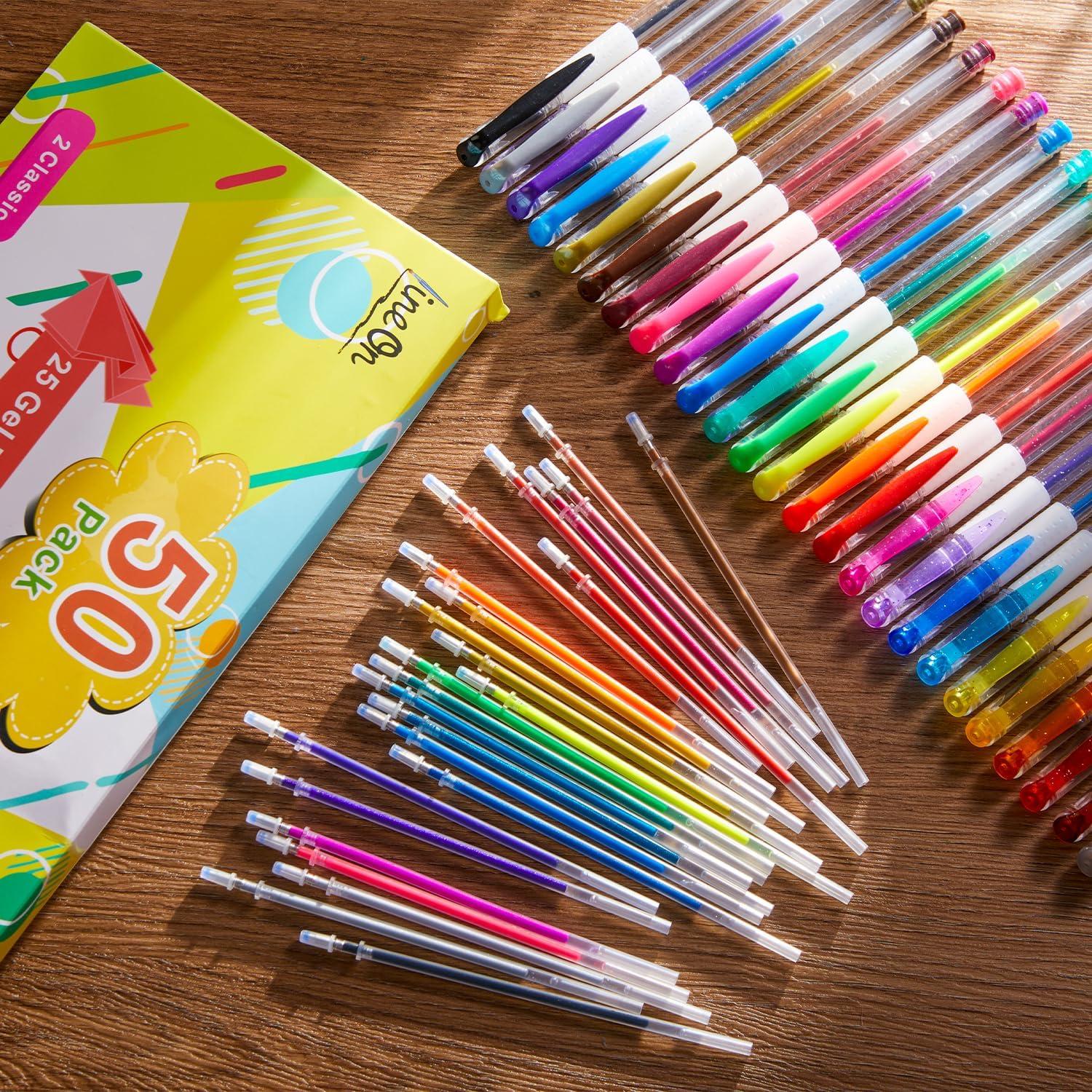 Set de 50 Bolígrafos de Gel Lineon Multicolor con 25 Recargas