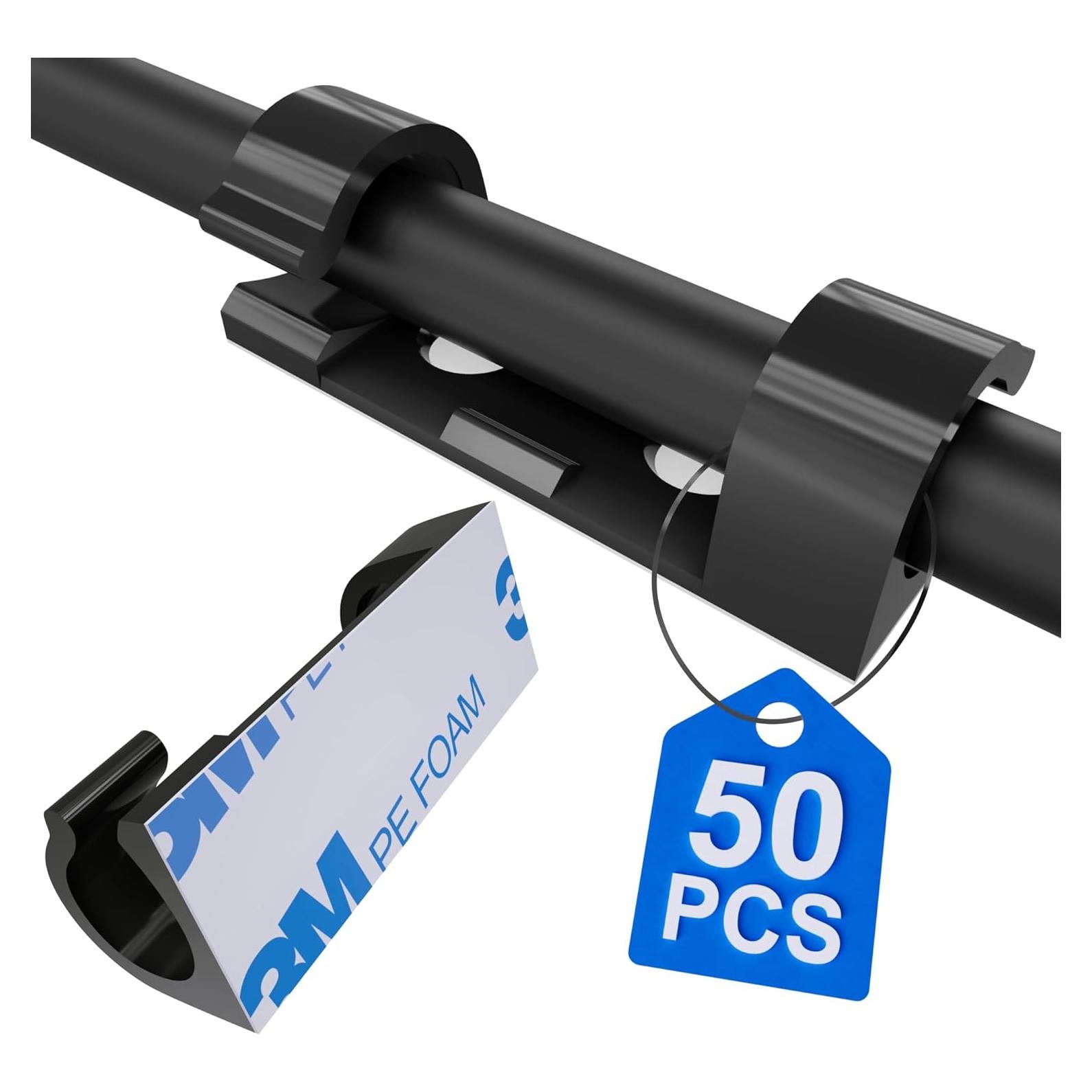 Clips Adhesivos para Cables CableGeeker 50Pcs Negro