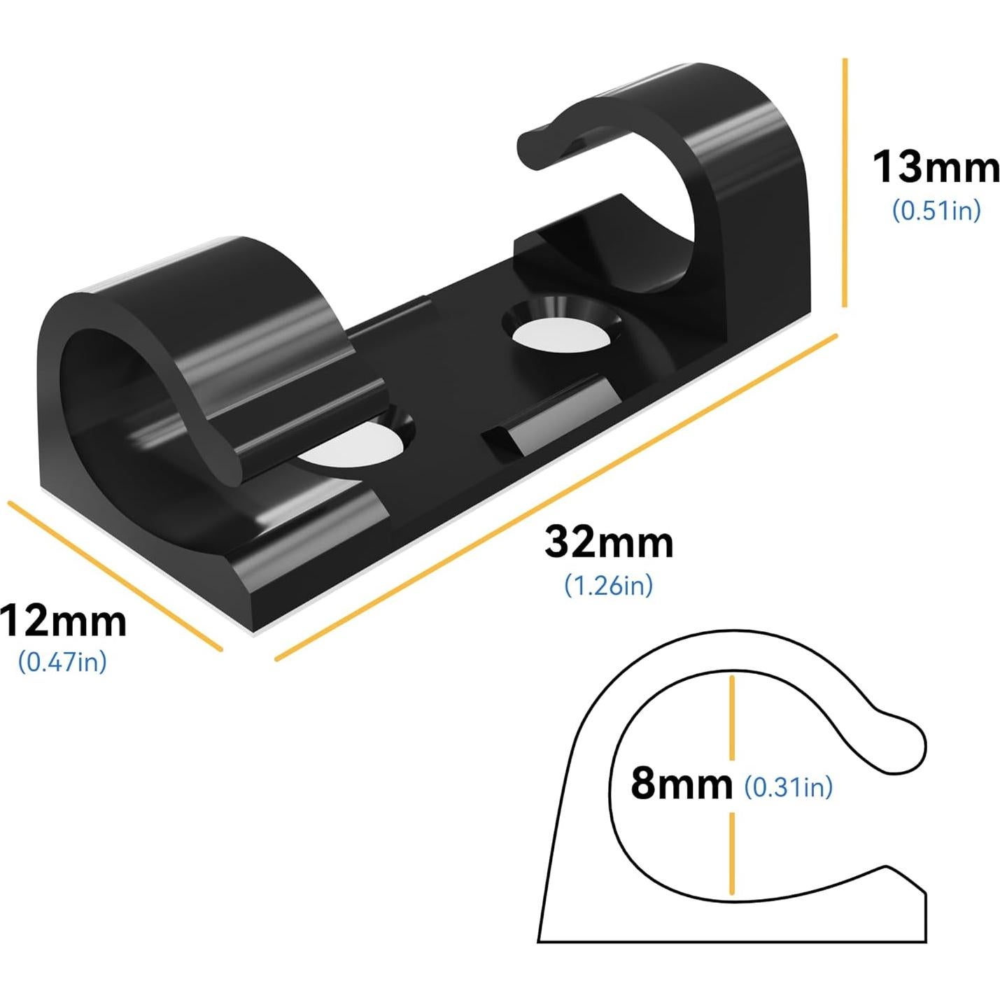 Clips Adhesivos para Cables CableGeeker 50Pcs Negro