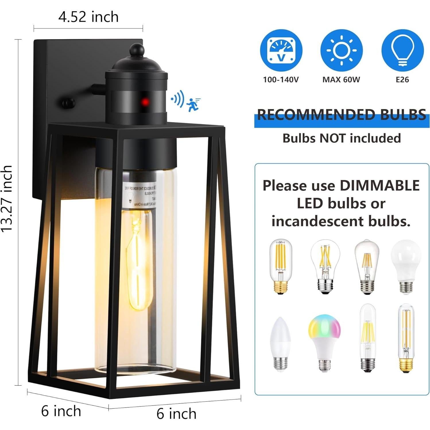 Luz de Pared Exterior DAKAFUL 2 Paquetes con Sensor Movimiento