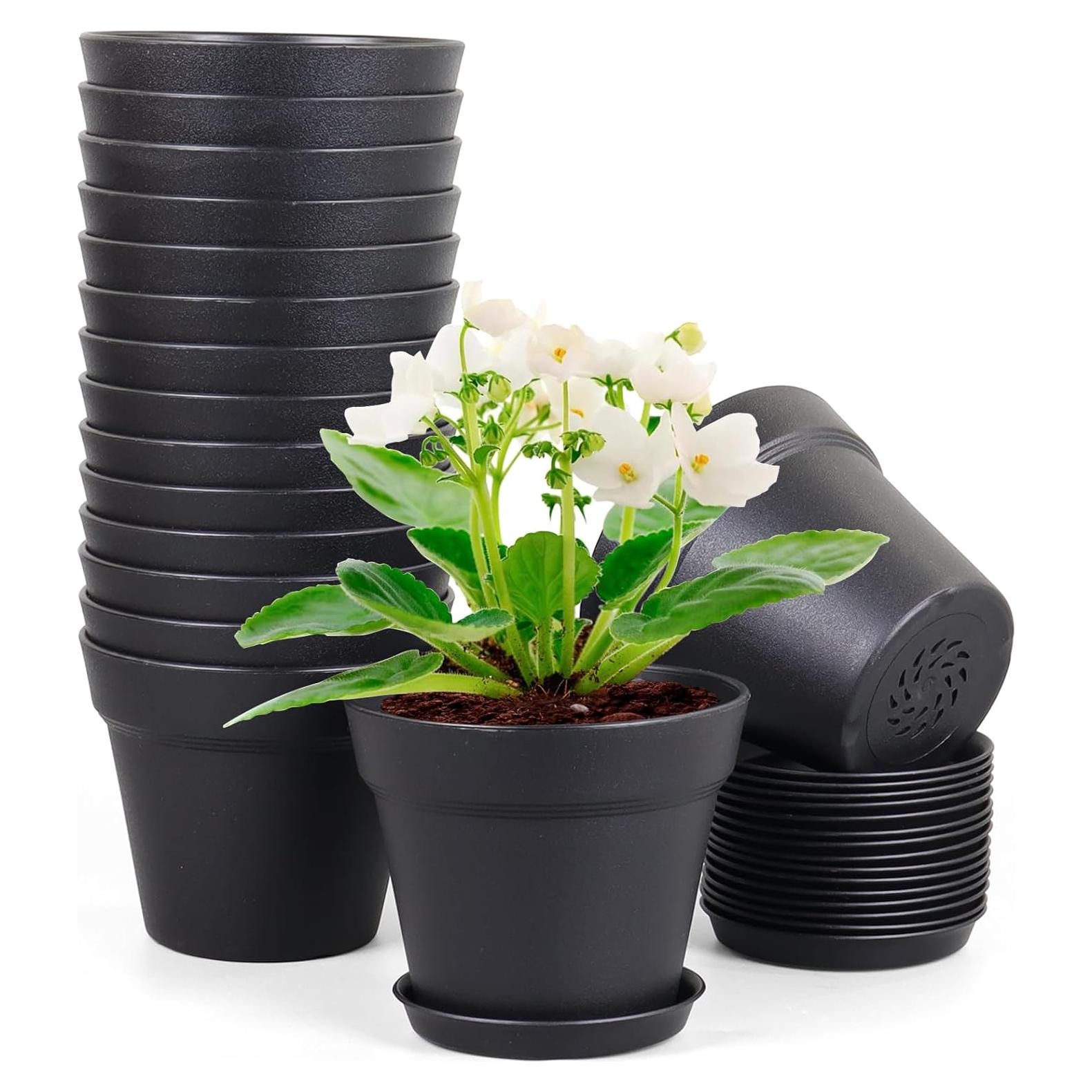 Macetas de Plástico Negras 10 cm - Paquete de 16 Meowell