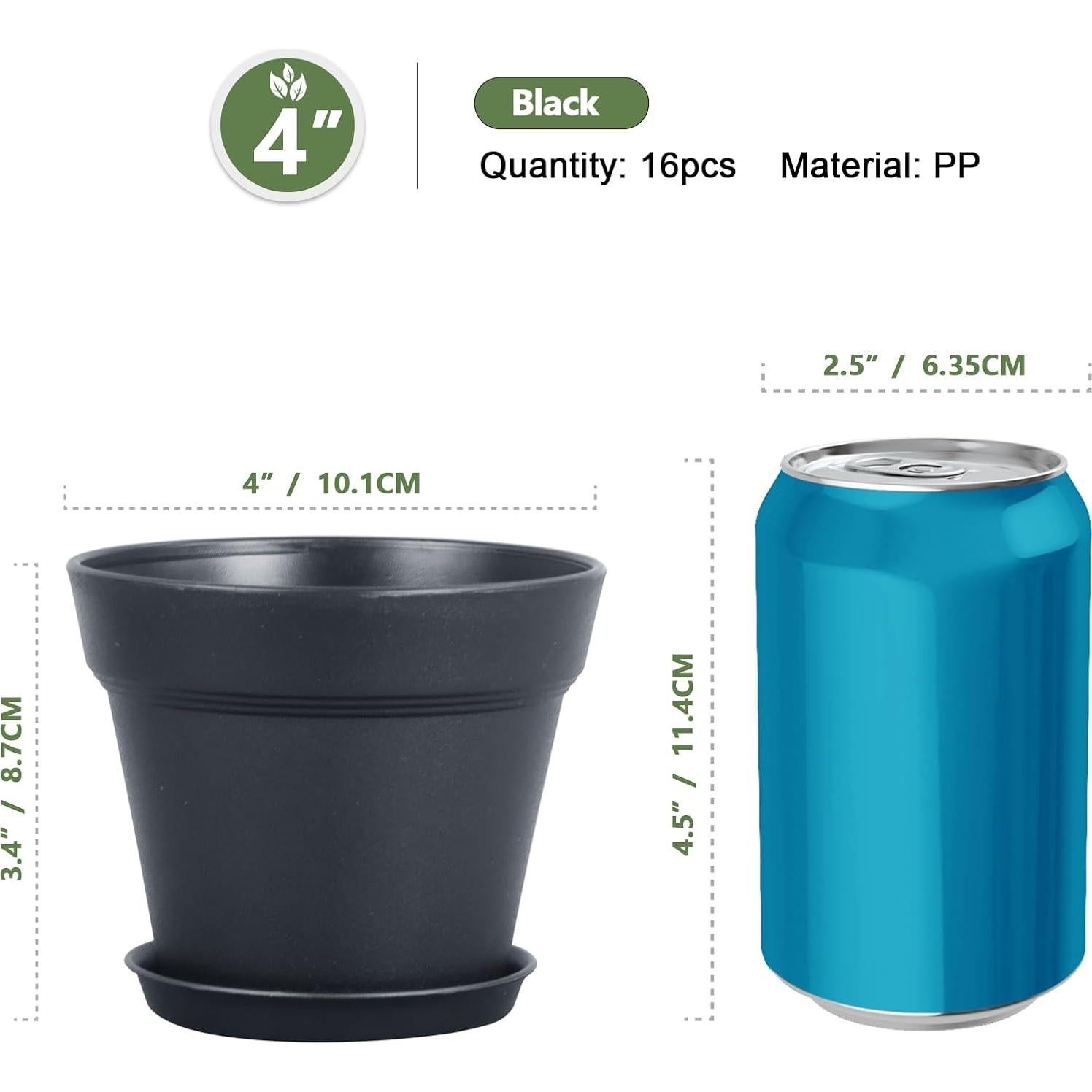 Macetas de Plástico Negras 10 cm - Paquete de 16 Meowell