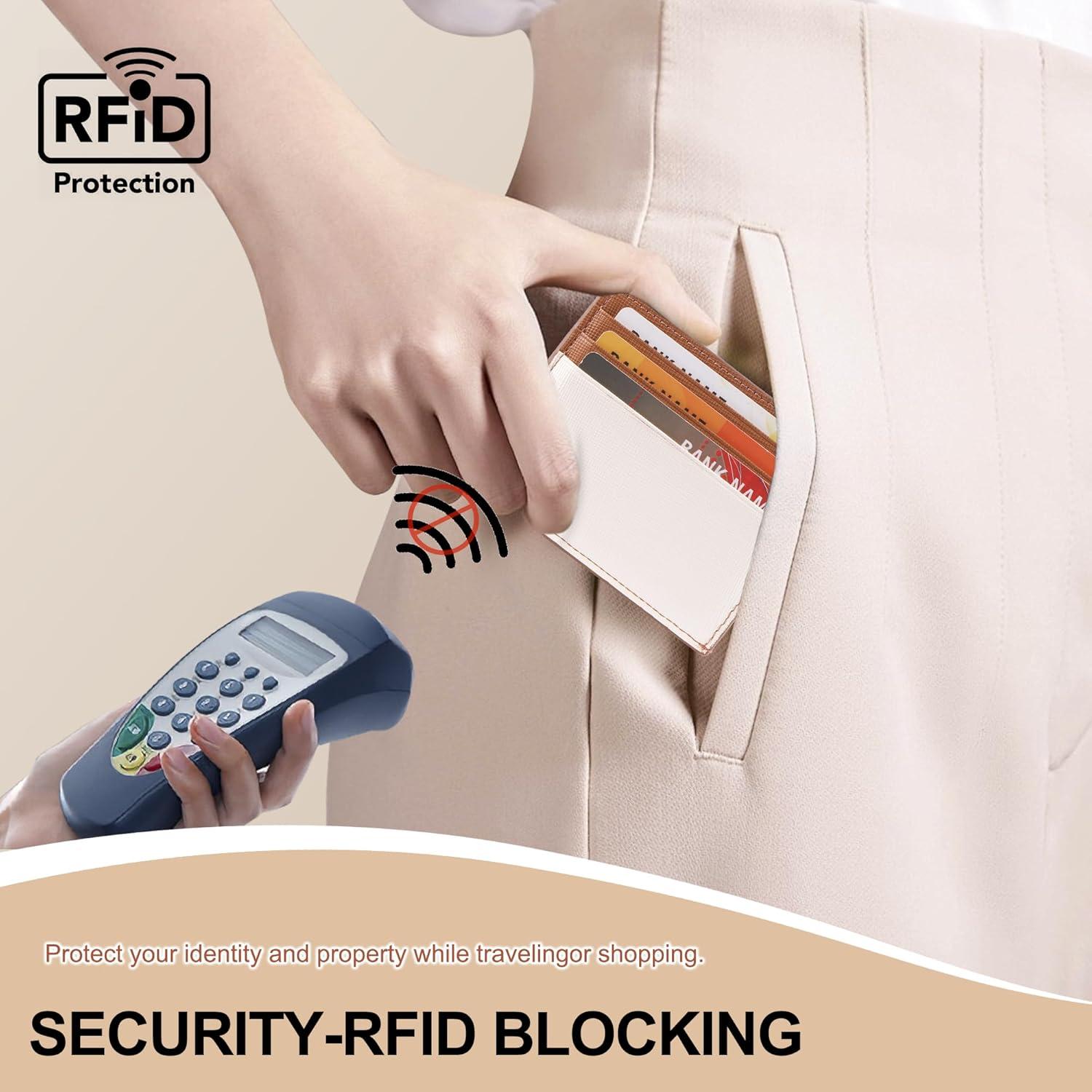 Cartera Porta Tarjetas Slim YIIJAY con Bloqueo RFID Beige/Brown