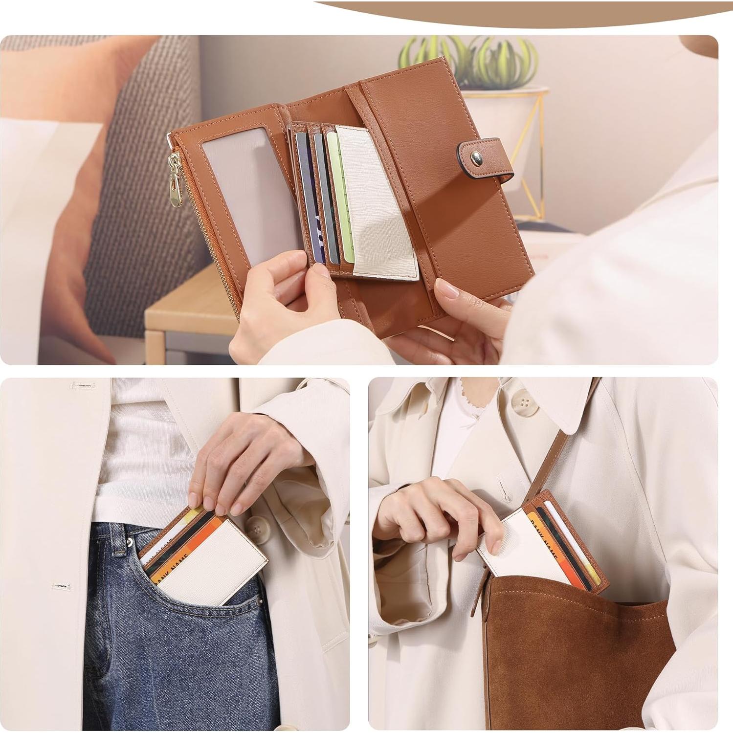 Cartera Porta Tarjetas Slim YIIJAY con Bloqueo RFID Beige/Brown
