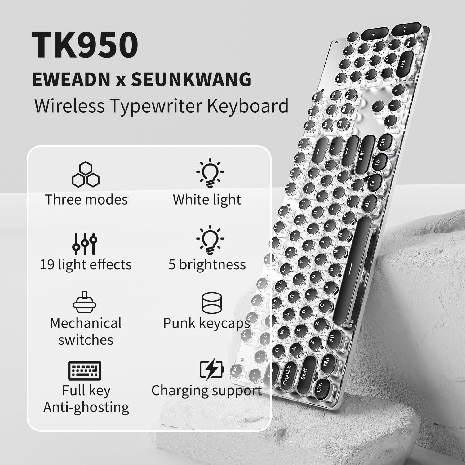 Teclado Mecánico Inalámbrico EWEADN TK950 Retro 104 Teclas