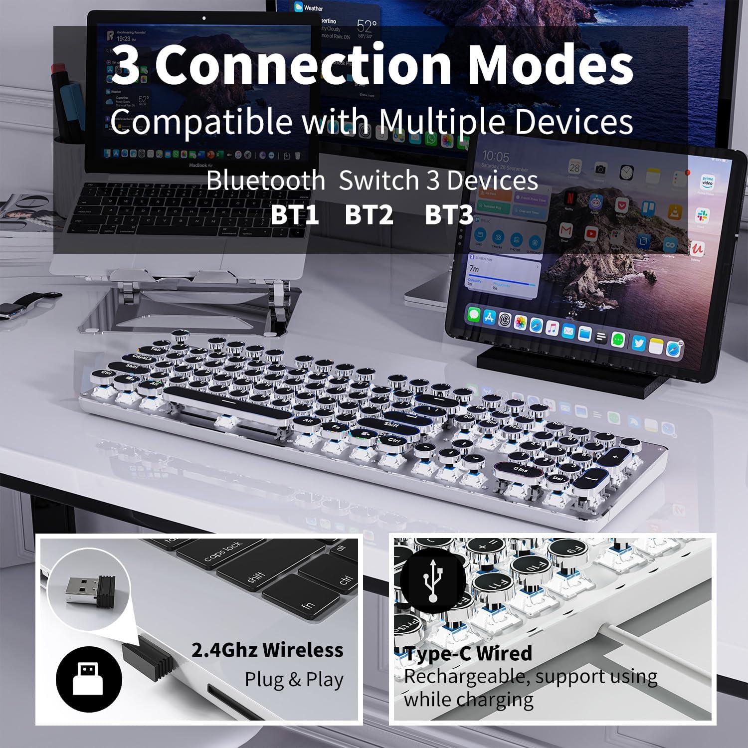 Teclado Mecánico Inalámbrico EWEADN TK950 Retro 104 Teclas