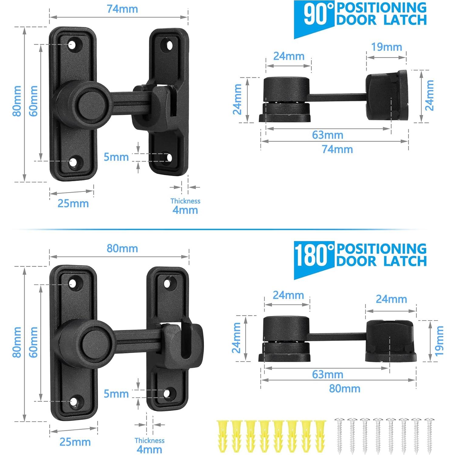 Cerradura de Puerta de Granero Deslizante Kitmose Negra 90/180°