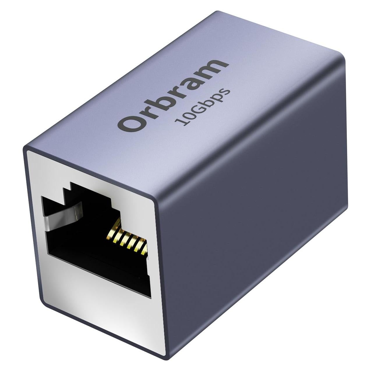 Orbram [UL Listed Ethernet Extender 10Gbps, RJ45 Coupler Adapter for Cat8/Cat7/Cat6a/Cat6/Cat5 Cable, 328ft Long-Distance Connection, Female to Female Coupler, Aluminum Alloy Shell, Space Grey