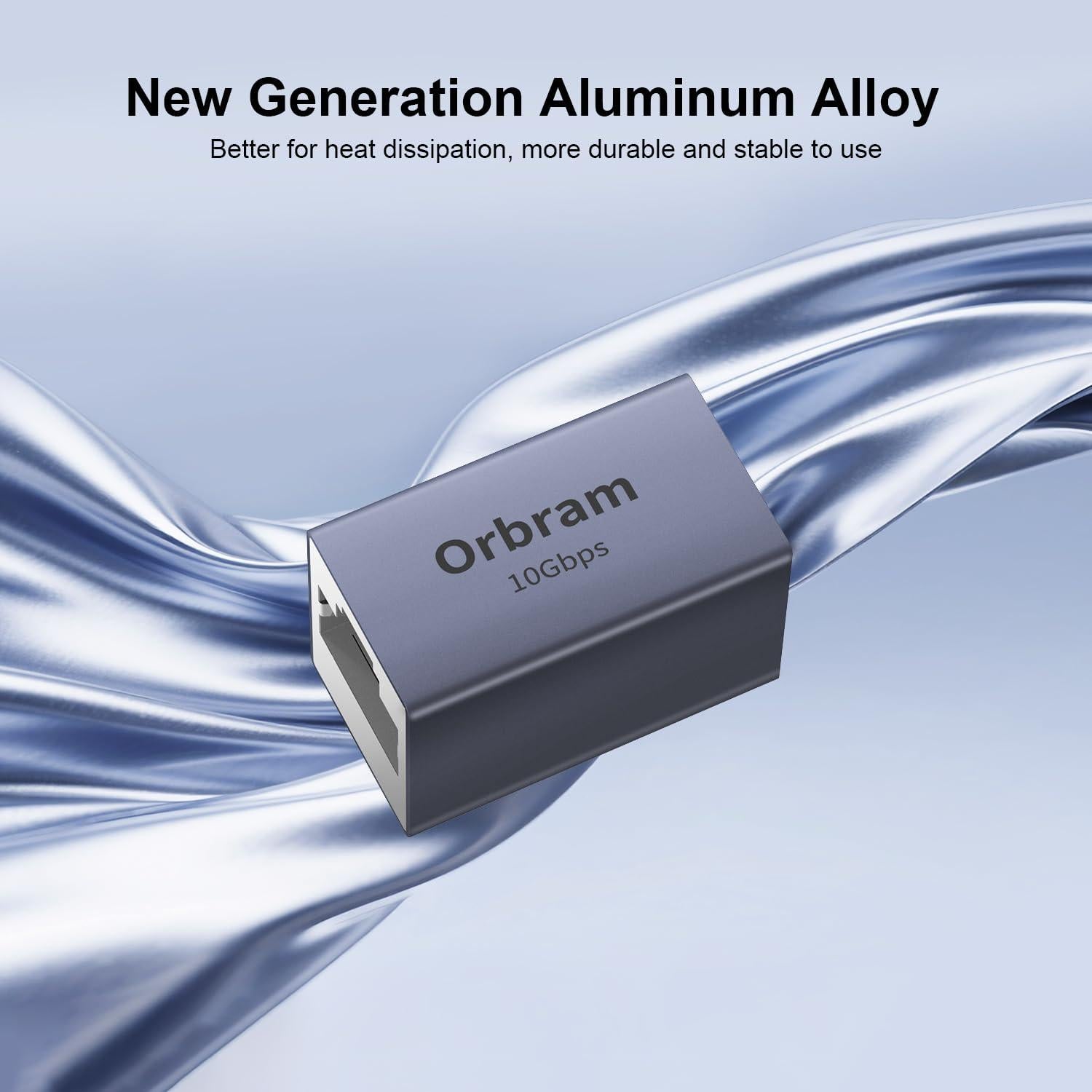 Orbram [UL Listed Ethernet Extender 10Gbps, RJ45 Coupler Adapter for Cat8/Cat7/Cat6a/Cat6/Cat5 Cable, 328ft Long-Distance Connection, Female to Female Coupler, Aluminum Alloy Shell, Space Grey