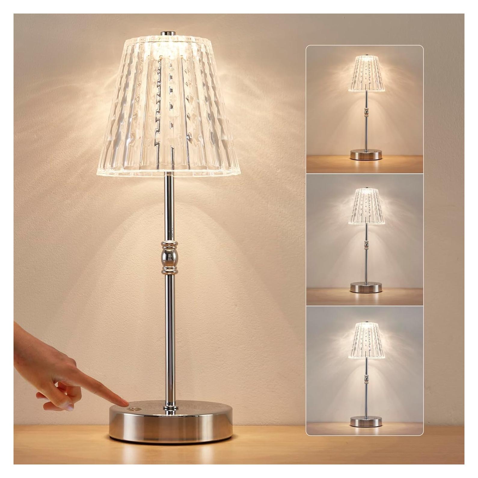 Lámpara de Mesa Inalámbrica Recargable 5000mAh Cristal Plata