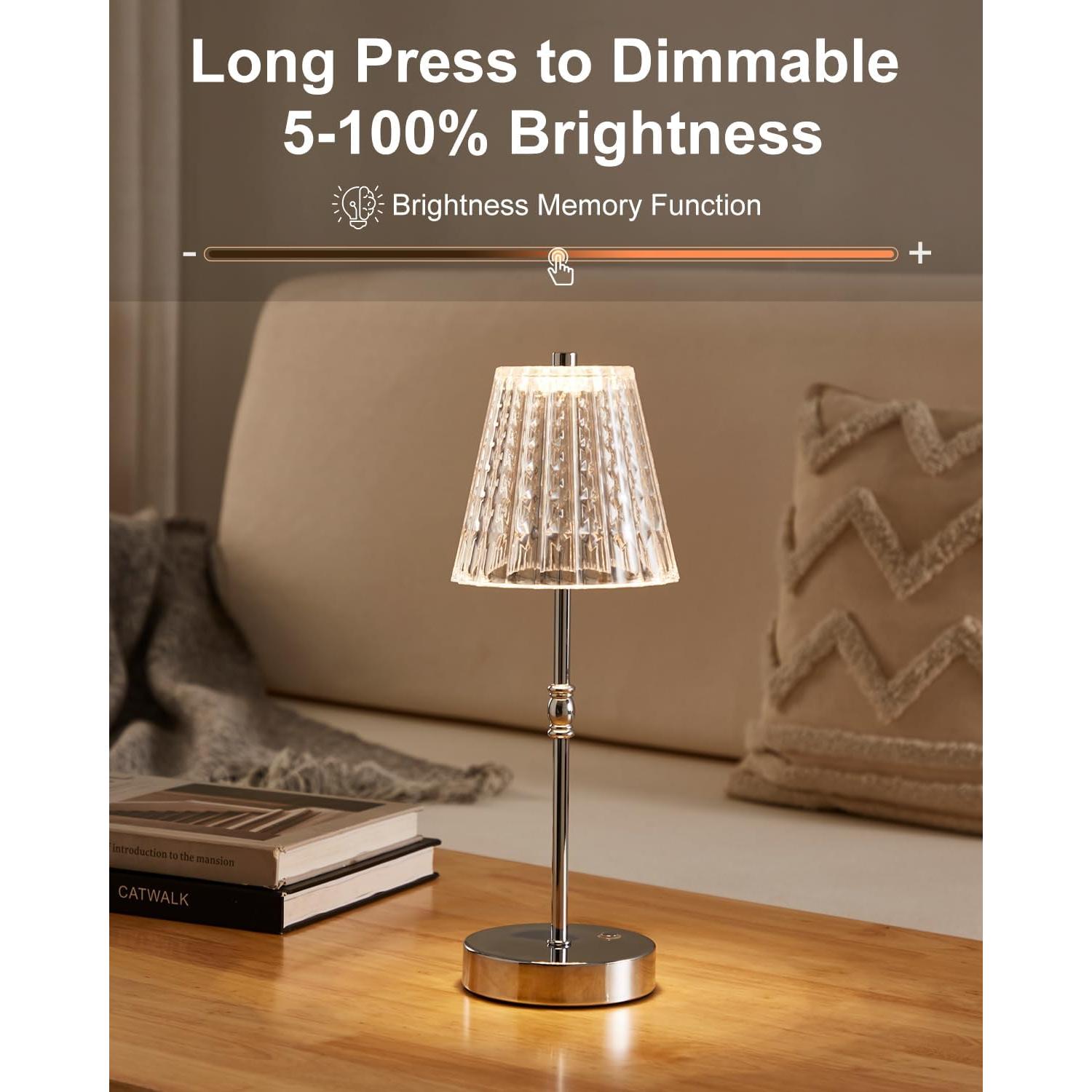 Lámpara de Mesa Inalámbrica Recargable 5000mAh Cristal Plata