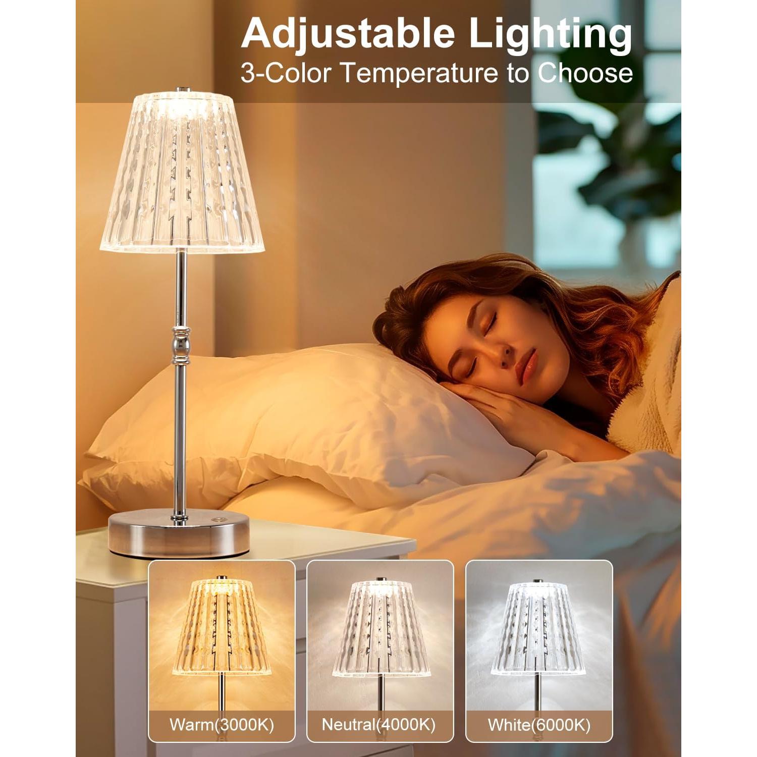 Lámpara de Mesa Inalámbrica Recargable 5000mAh Cristal Plata