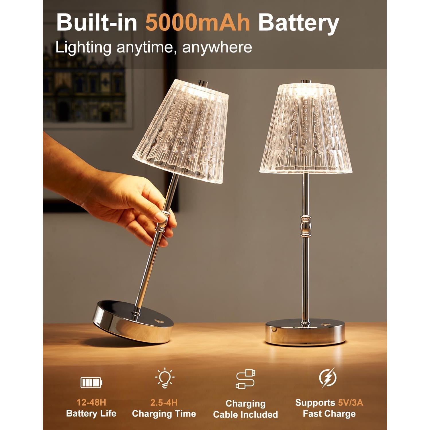 Lámpara de Mesa Inalámbrica Recargable 5000mAh Cristal Plata