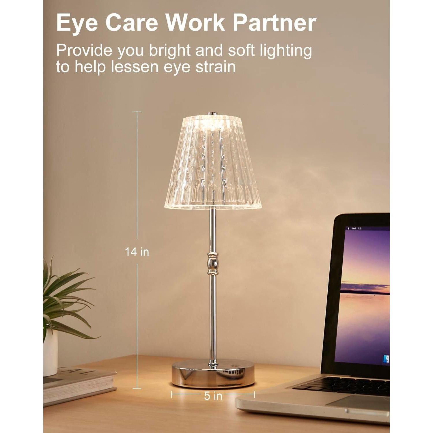 Lámpara de Mesa Inalámbrica Recargable 5000mAh Cristal Plata