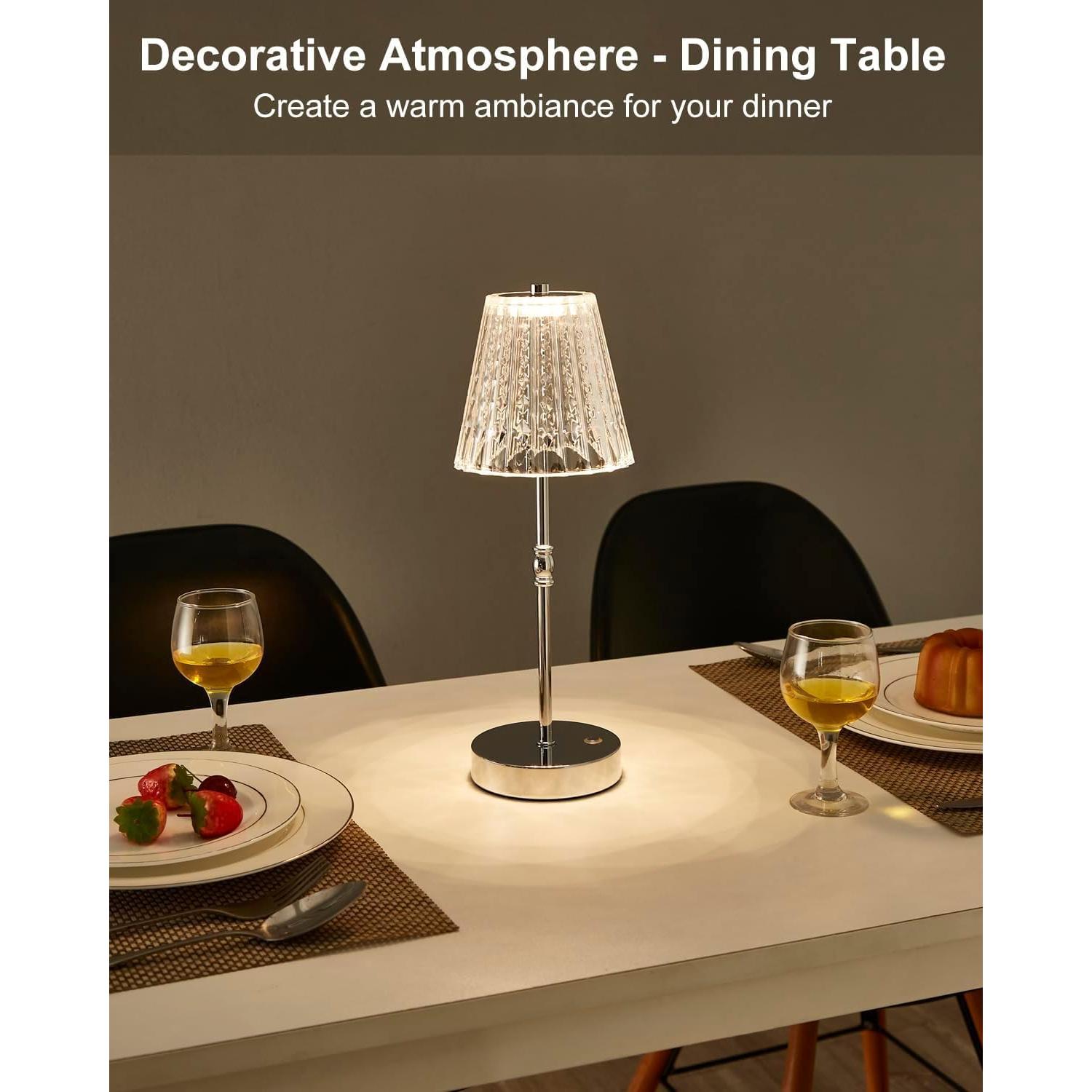 Lámpara de Mesa Inalámbrica Recargable 5000mAh Cristal Plata