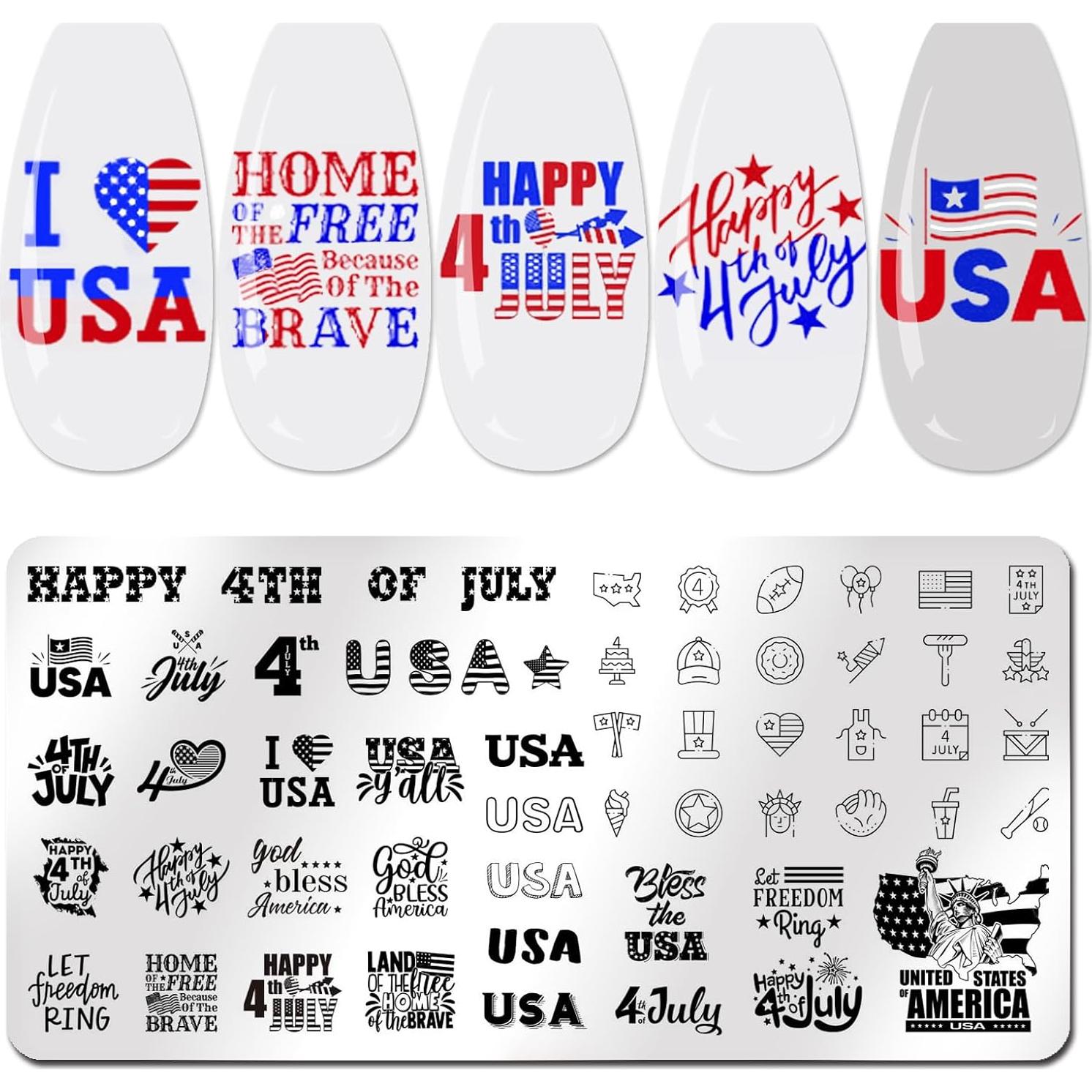 Kit de Estampado de Uñas JERCLITY 6 Placas Patrióticas