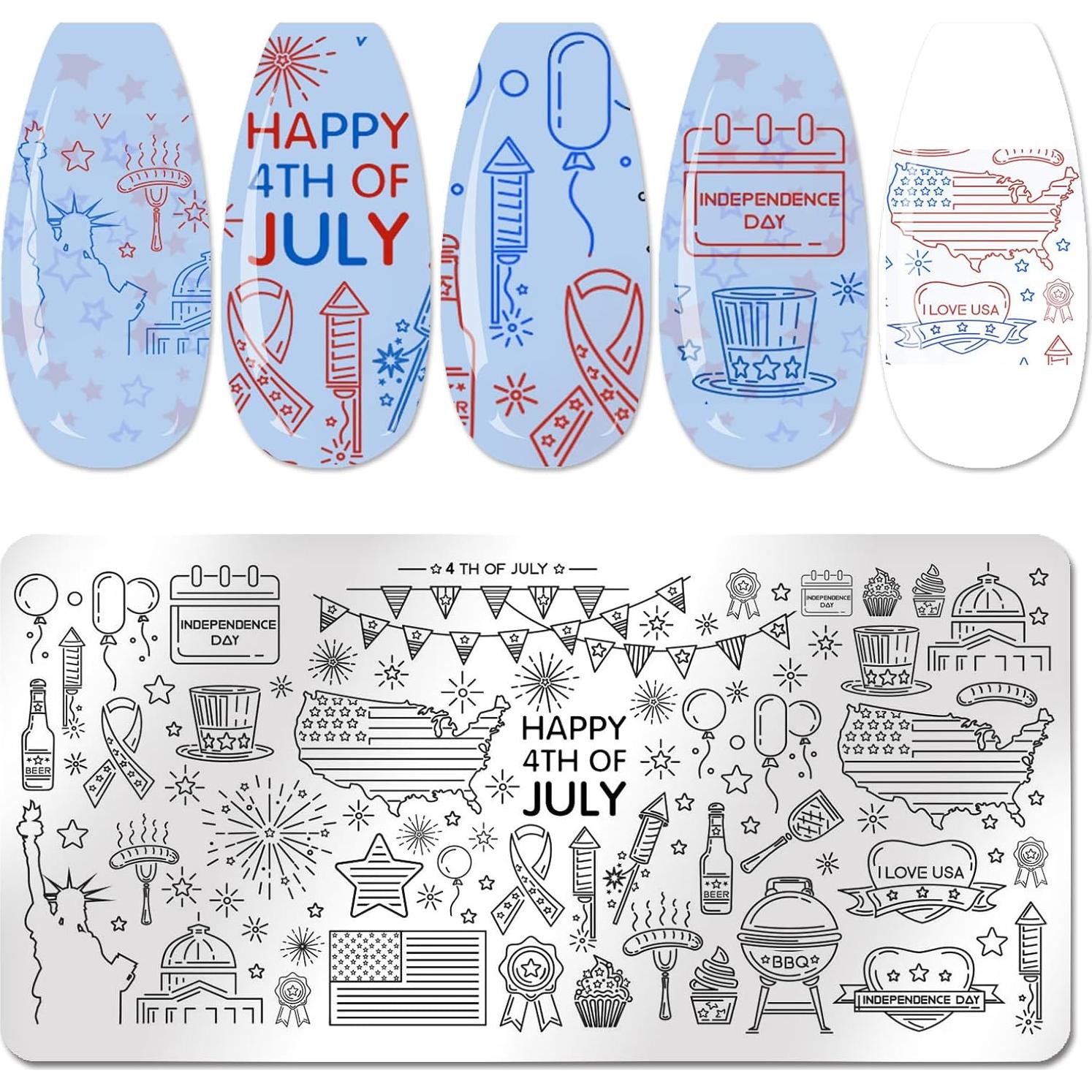 Kit de Estampado de Uñas JERCLITY 6 Placas Patrióticas