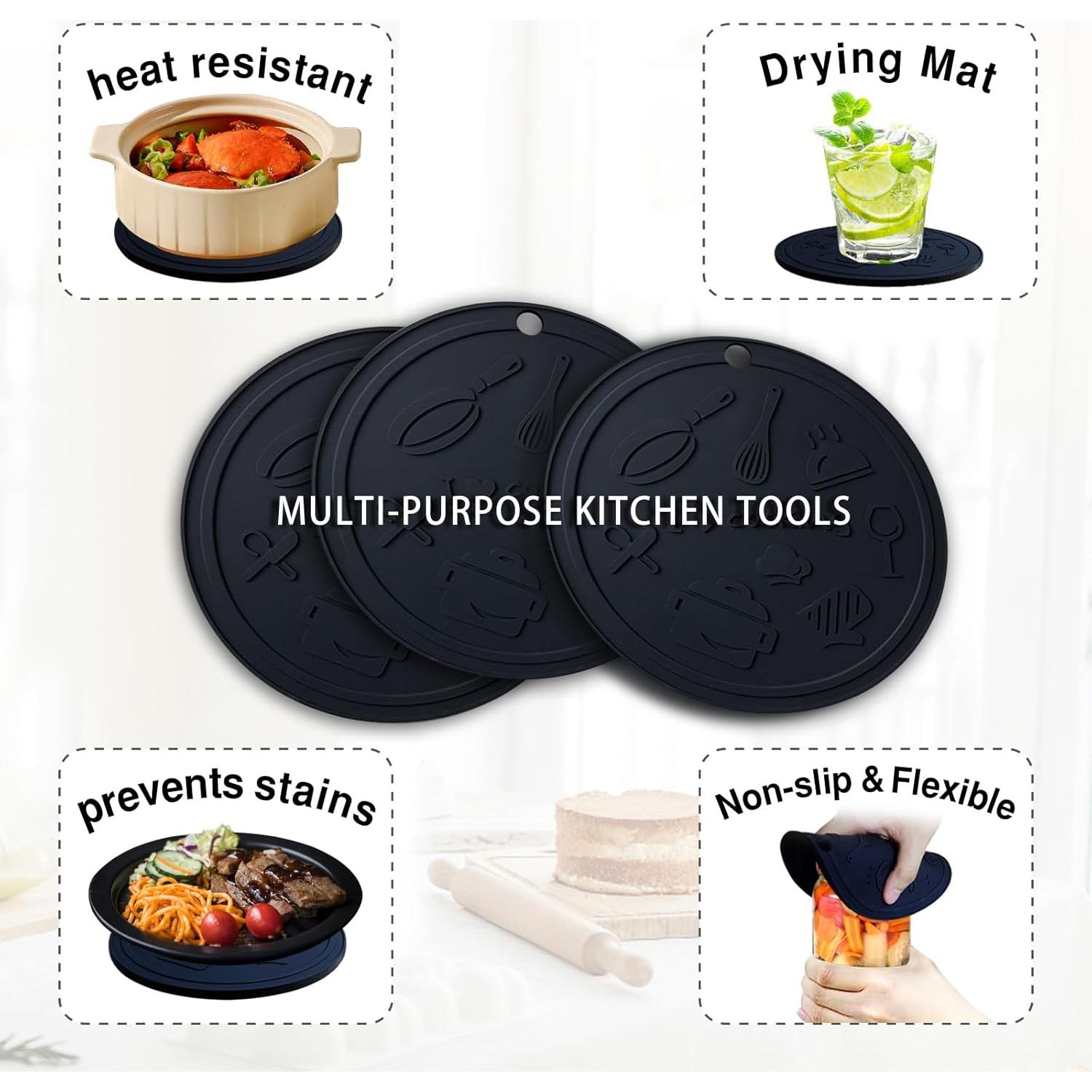 Mats de Silicona Antideslizantes AMNCML - 18 cm, Negro