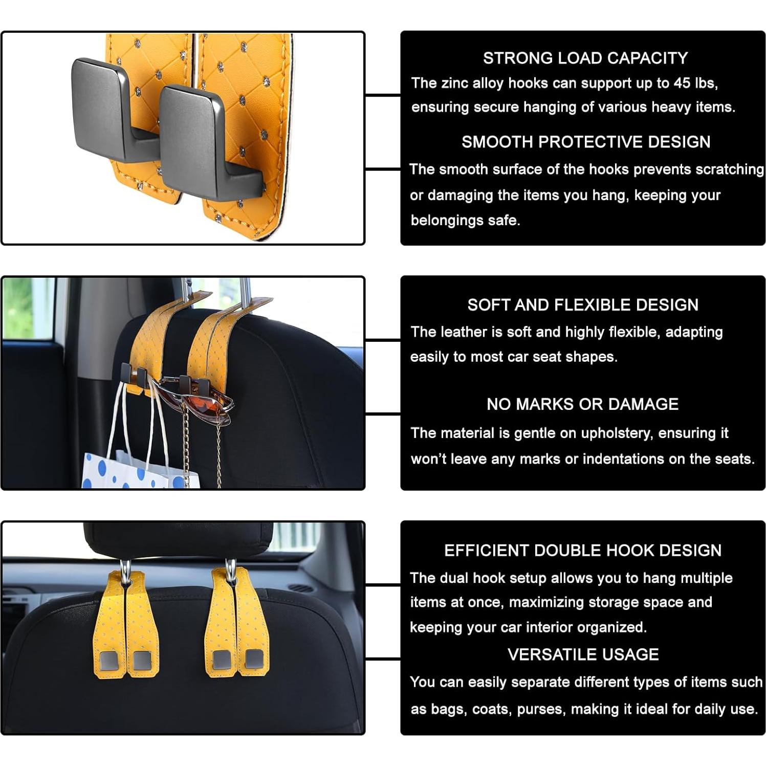 Ganchos para Reposacabezas de Coche Rirether - 2 Unidades de Cuero Acolchado Naranja
