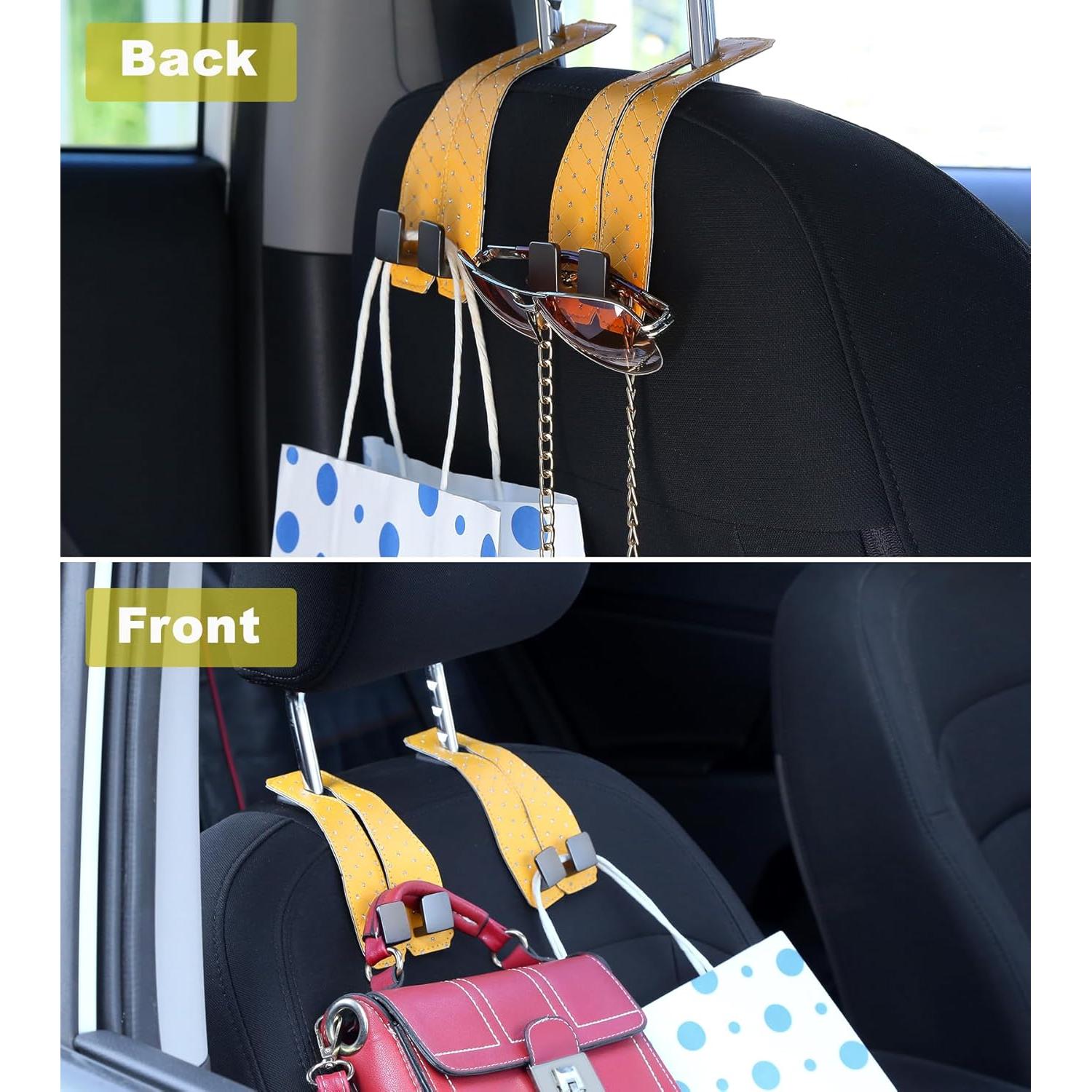 Ganchos para Reposacabezas de Coche Rirether - 2 Unidades de Cuero Acolchado Naranja