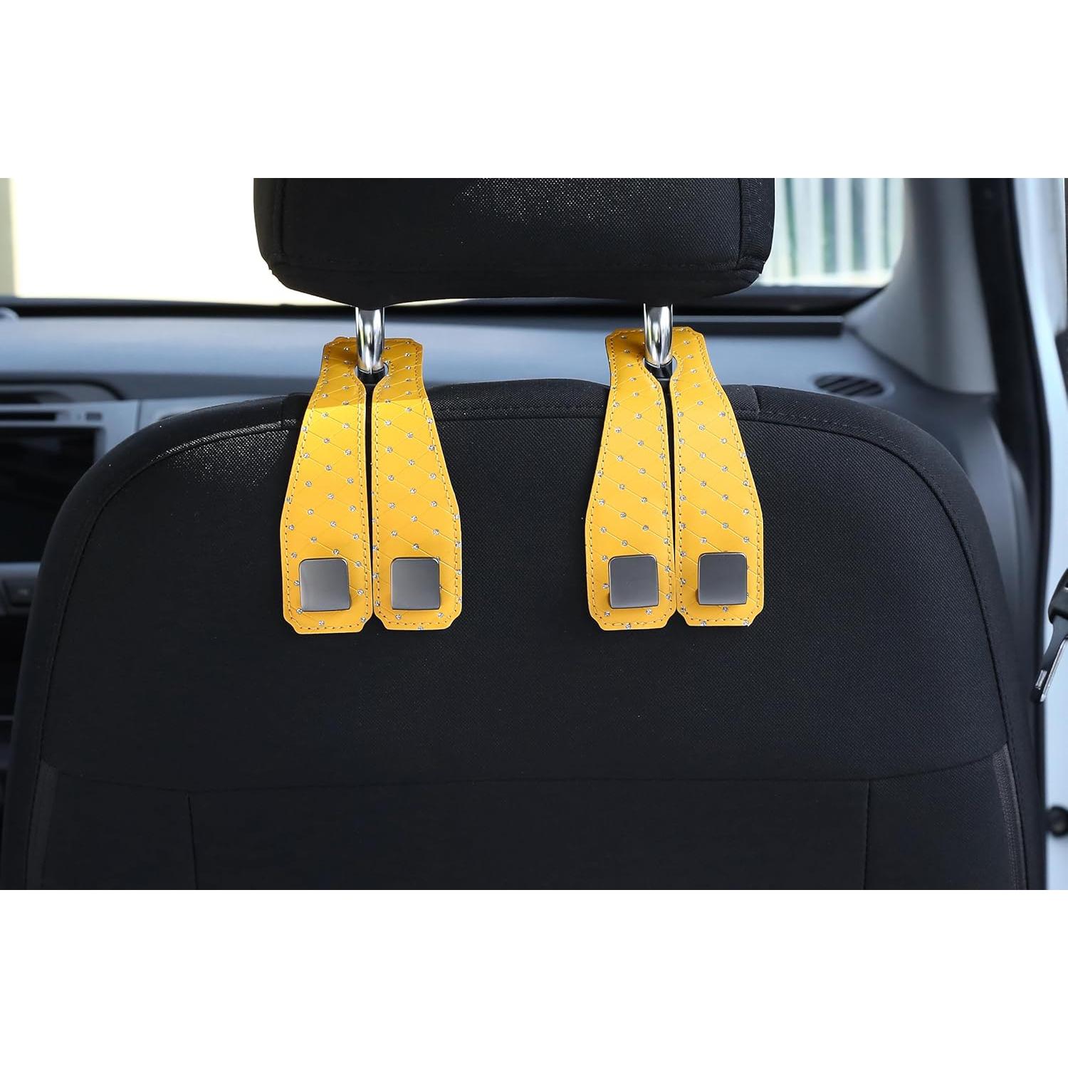 Ganchos para Reposacabezas de Coche Rirether - 2 Unidades de Cuero Acolchado Naranja