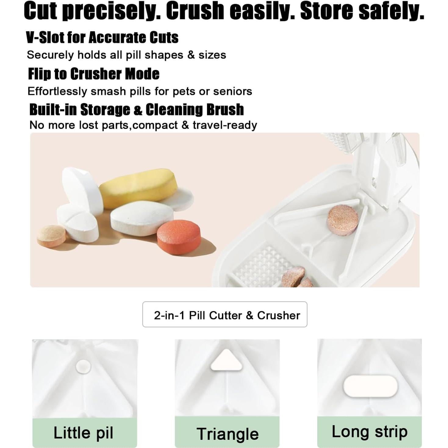 Cortador y Triturador de Pastillas SEEHOM - 2 en 1 con Almacenamiento