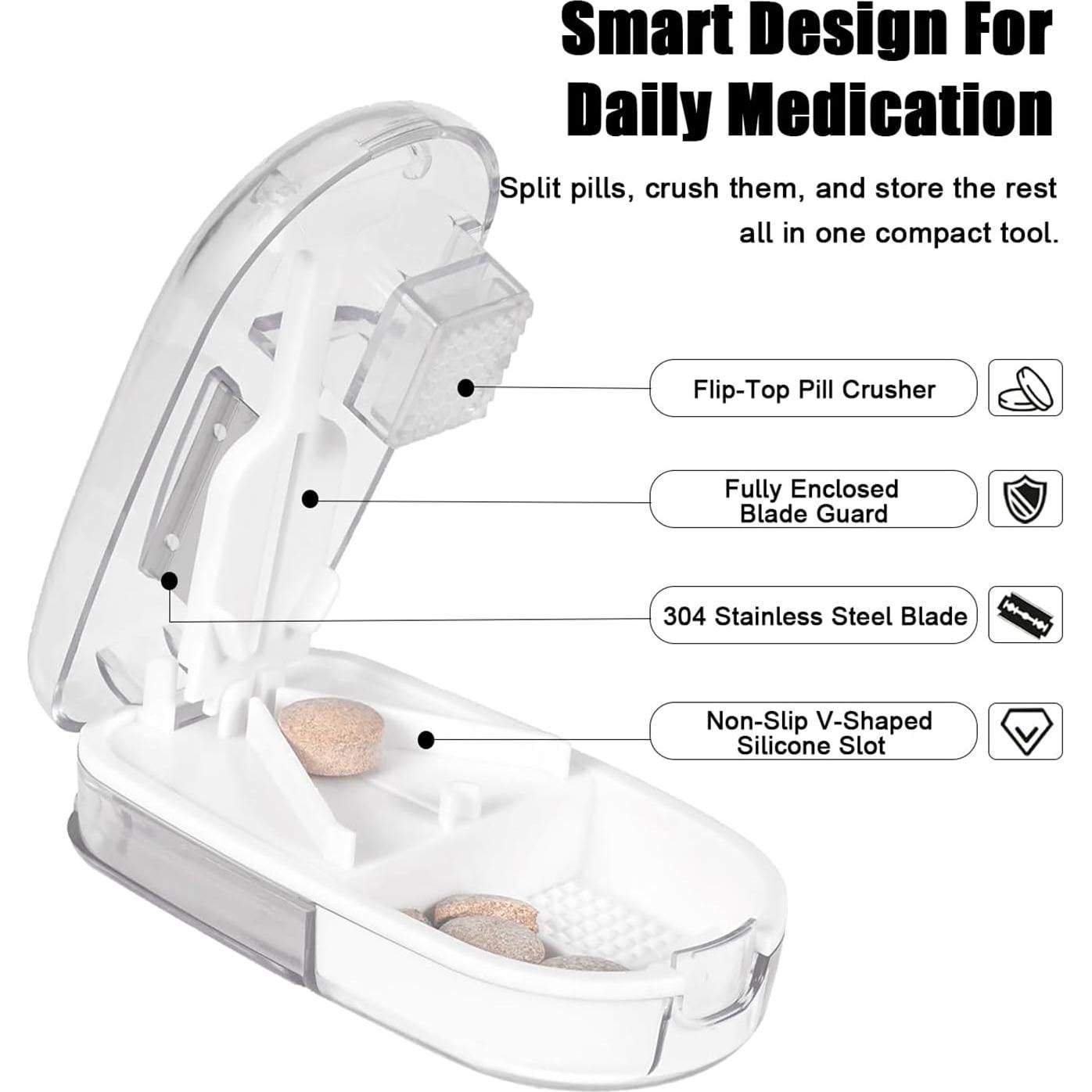Cortador y Triturador de Pastillas SEEHOM - 2 en 1 con Almacenamiento