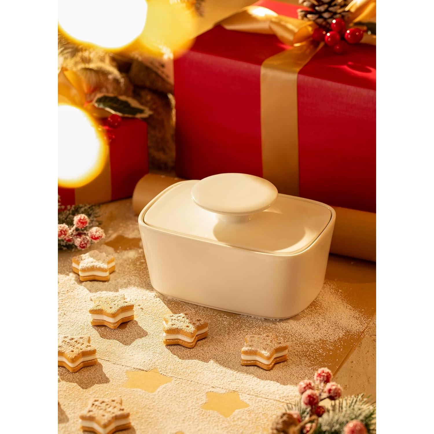 Plato de Mantequilla Sweese con Tapa - Porcelana Blanca 15.7 cm
