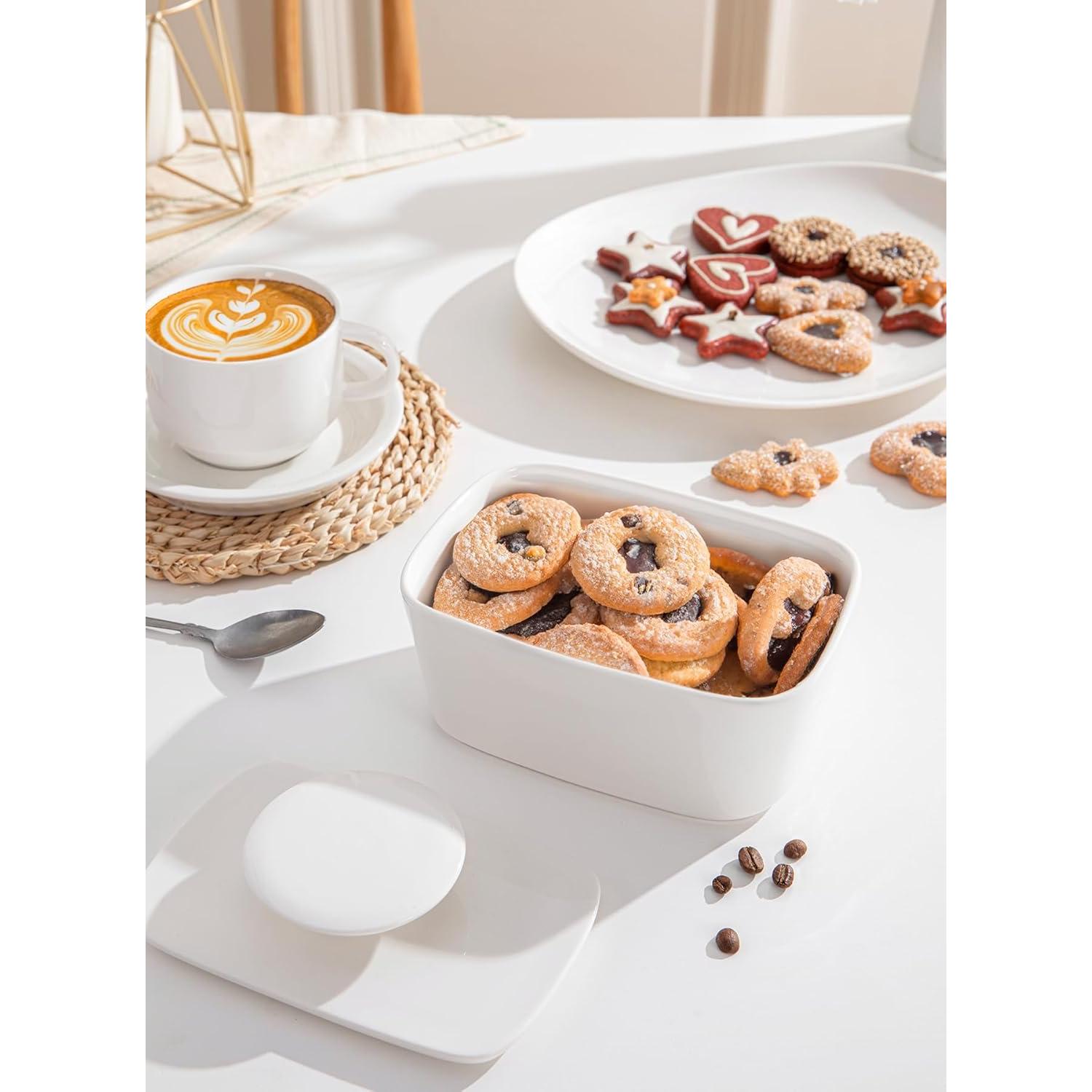 Plato de Mantequilla Sweese con Tapa - Porcelana Blanca 15.7 cm