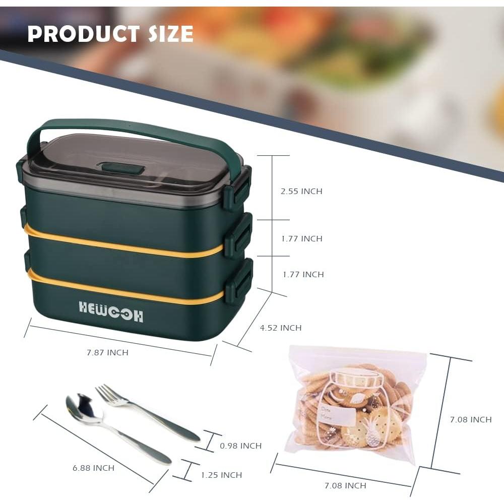 Caja Bento Grande HEWOOH 2100ml Verde, Apta Microondas y Lavavajillas