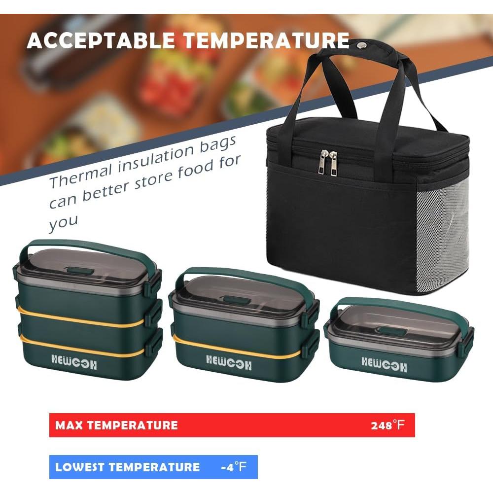 Caja Bento Grande HEWOOH 2100ml Verde, Apta Microondas y Lavavajillas