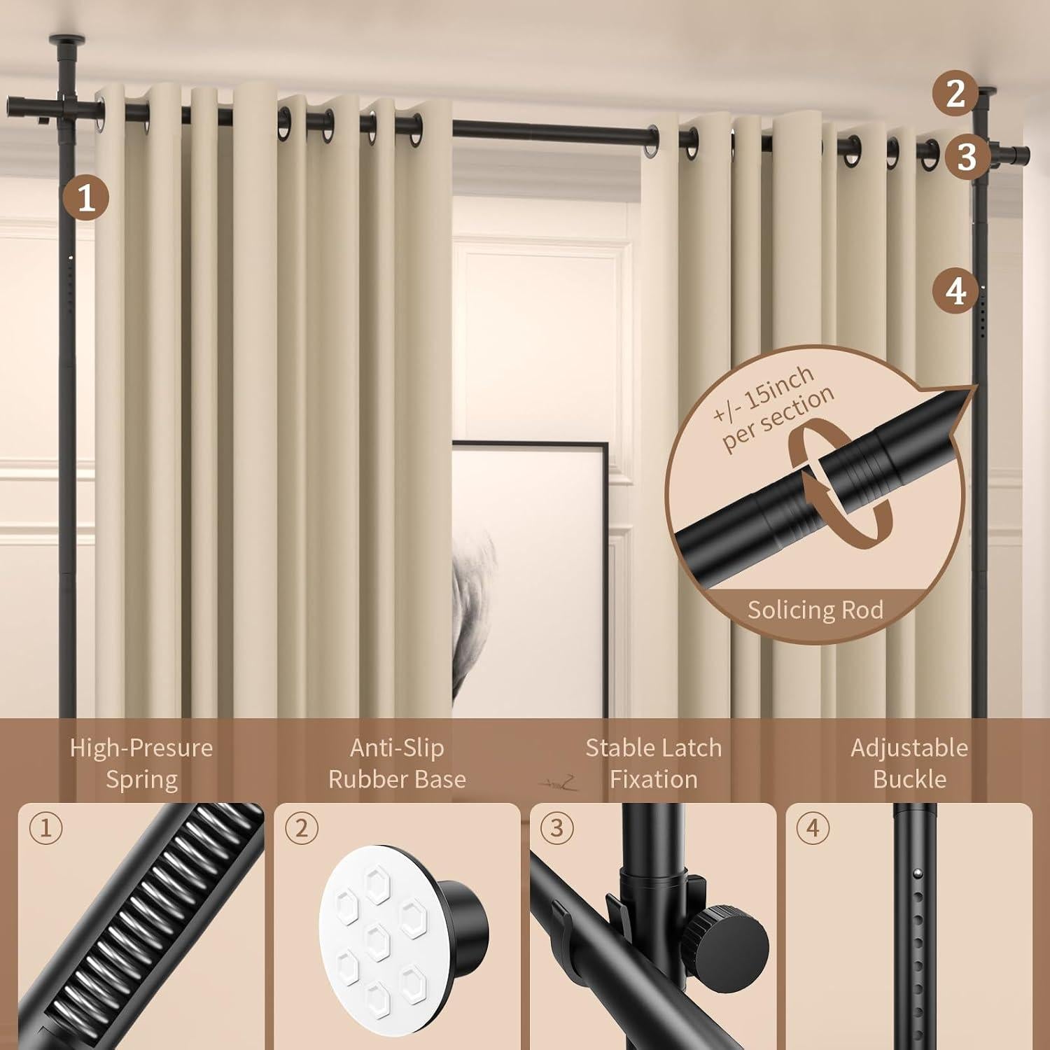 Varilla Divisoria de Habitaciones Getsrichfc Ajustable 1.22-3.05m