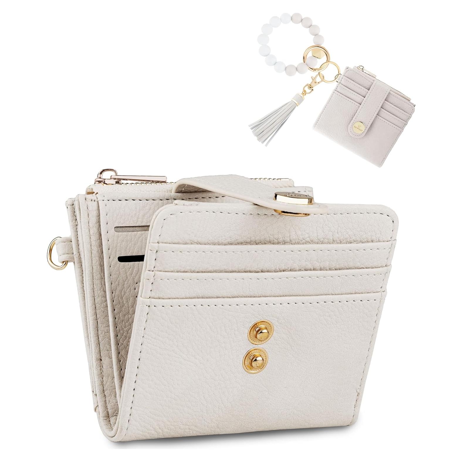 Cartera de muñeca Sunpour Beige con bloqueo RFID y llavero