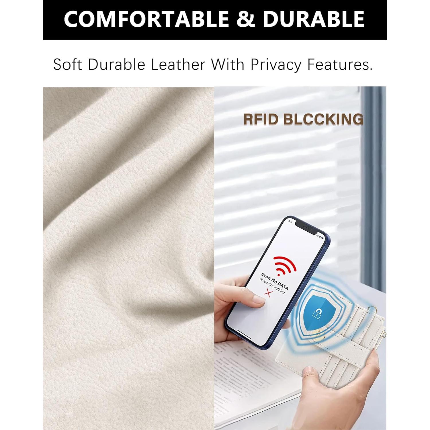 Cartera de muñeca Sunpour Beige con bloqueo RFID y llavero