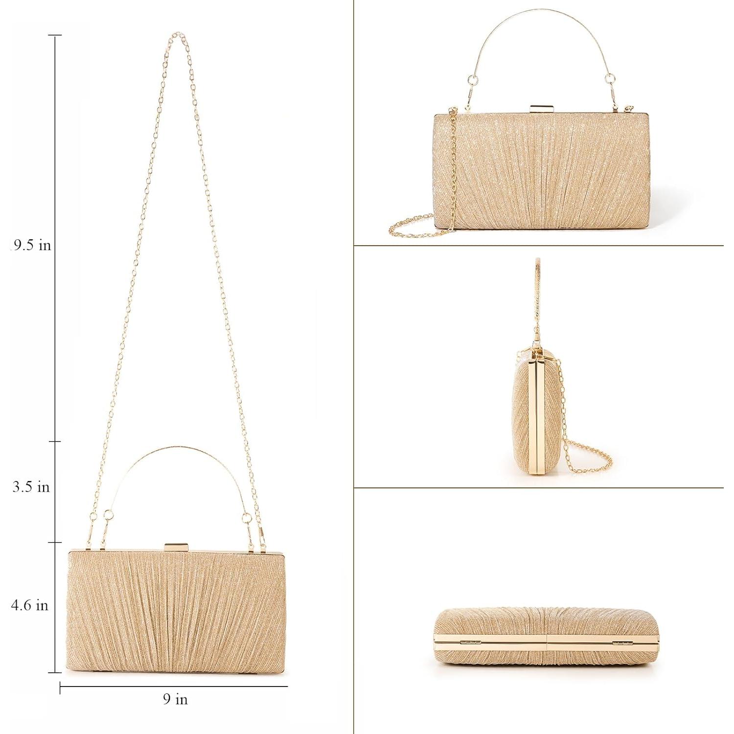 Cartera de Mano Kseymeir para Mujeres con Pliegues y Cadena - Negro